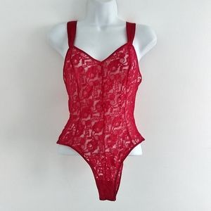 RARE Vintage 95' Victoria's Secret Red Lace High Cut Bodysuit